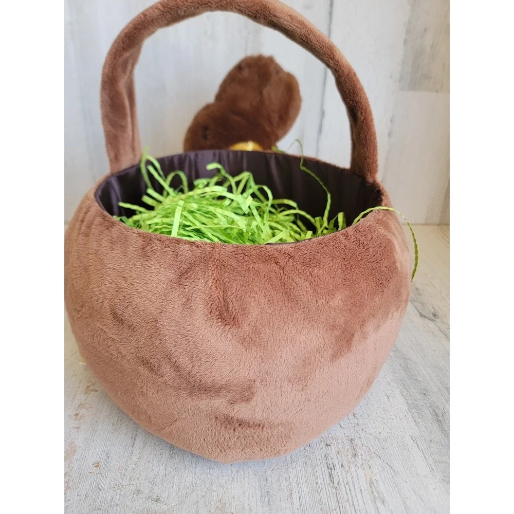 faux Chocolate Easter Bunny plush basket spring home decor rabbit bucket bow